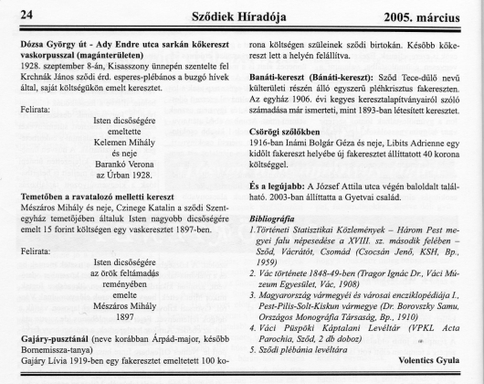 Az út menti keresztekről... 2. – Helytörténet – Sződiek Híradója (2005. március)