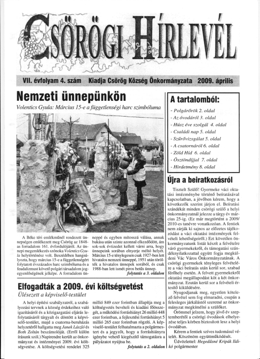 A Csörögi Hírlevél írása 2009. március 15-ről