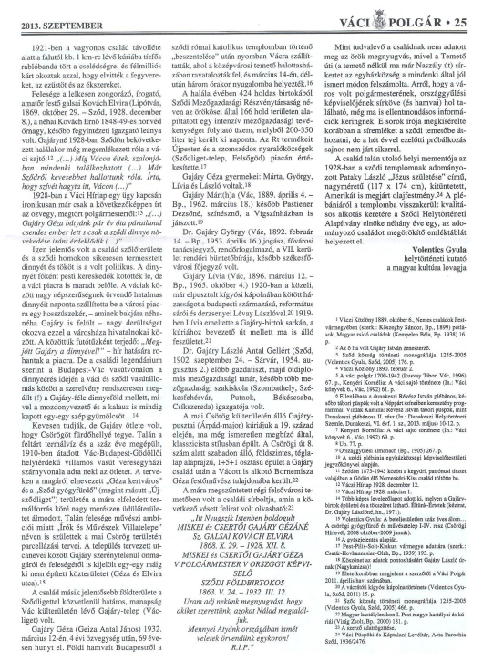 A Gajáryak nyomában Sződön – a Váci Polgár cikke (2)