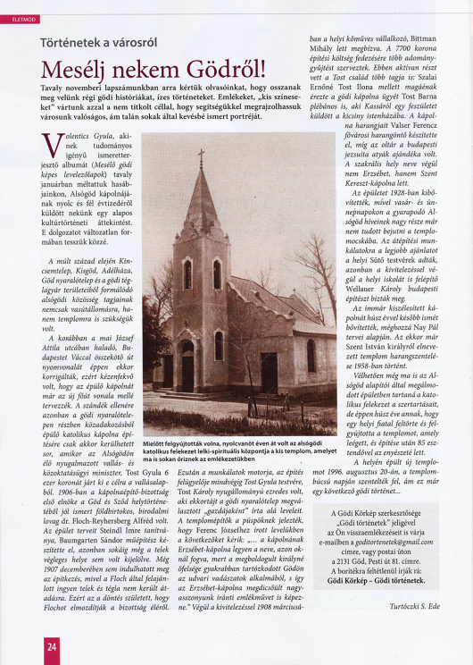 Az egykori alsó-gödi katolikus templom története (Gödi Körkép, 2014. január)