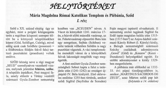 Mária Magdolna Római Katolikus Templom és Plébánia, Sződ I/1– Sződiek Híradója (2003. október.)