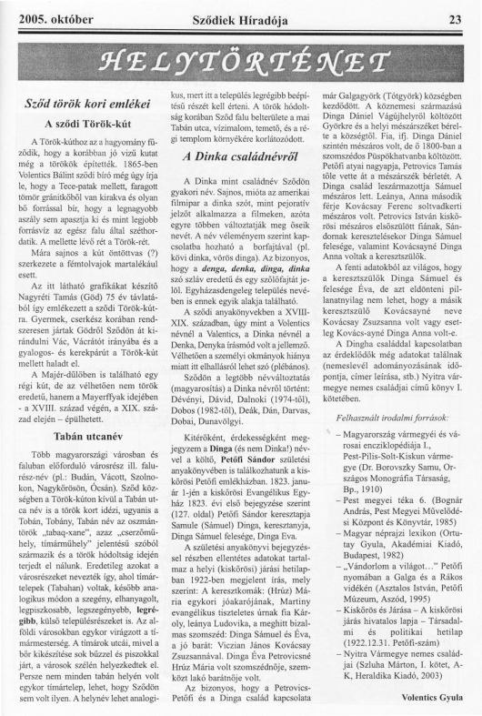 Sződ török kori emlékei – Helytörténet – Sződiek Híradója (2005. október)