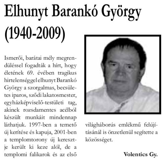 Elhunyt Barankó György (Sződiek Híradója, 2009. nyár)
