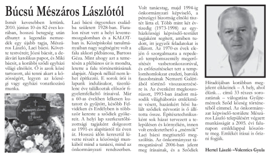 Búcsú Mészáros Lászlótól (Sződiek Híradója, 2010. nyár)