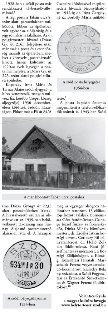 A sződi posta történetének első hat évtizede (1882–1942) 2. (Sződiek Híradója, 2014. nyár)