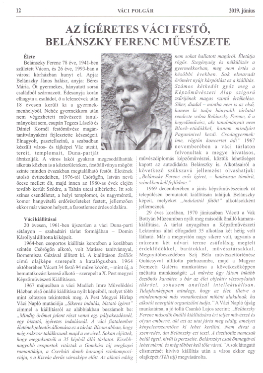 Az ígéretes váci festő, Belánszky Ferenc művészete (Váci Polgár, 2019. június) 1. oldal